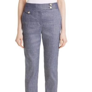 VERONICA BEARD Renzo Crop Linen Blend Pants -Size 10- Ink-White